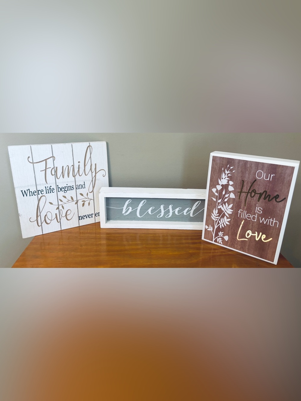 Set of 3 Decorative Rustic Wooden Table Top Wall Signs